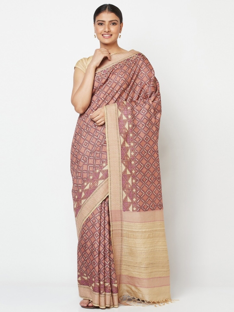 

Fabindia Pink & Beige Block Print Saree
