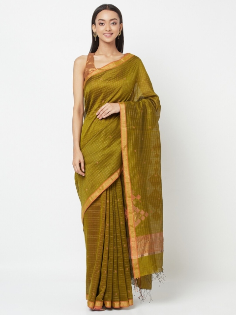 

Fabindia Green & Gold-Coloured Checked Zari Jamdani Saree