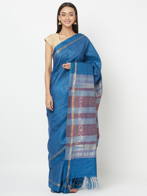 

Fabindia Blue & Brown Woven Design Zari Saree