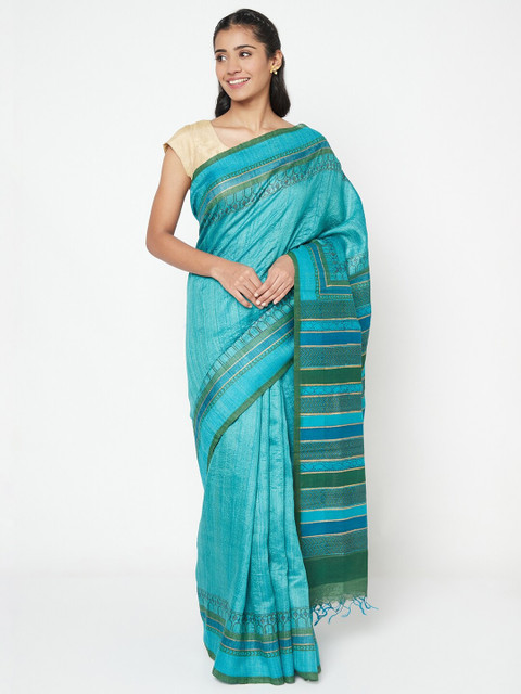 

Fabindia Teal & Green Silk Blend Saree
