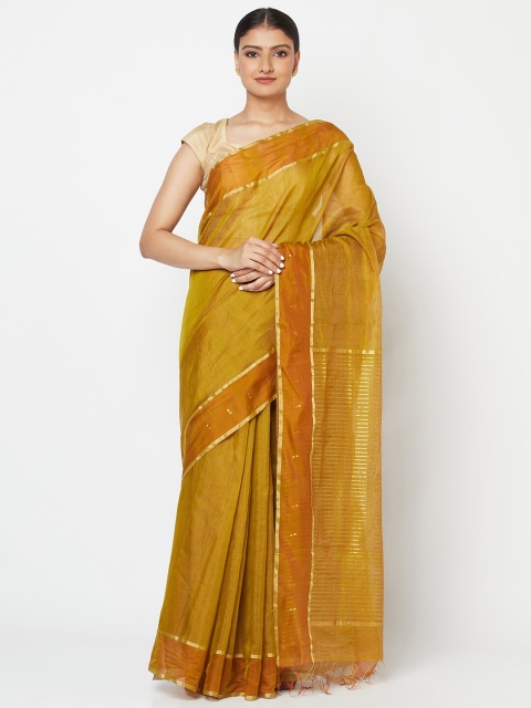 

Fabindia Green & Orange Chanderi Saree