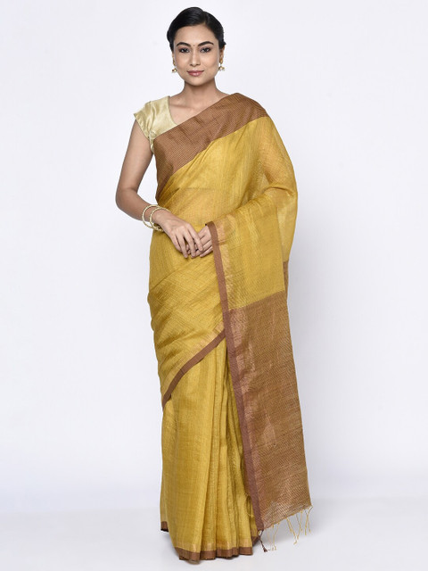 

Fabindia Mustard & Brown Silk Blend Saree