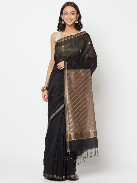 

Fabindia Black & Gold-Toned Woven Design Zari Chanderi Saree