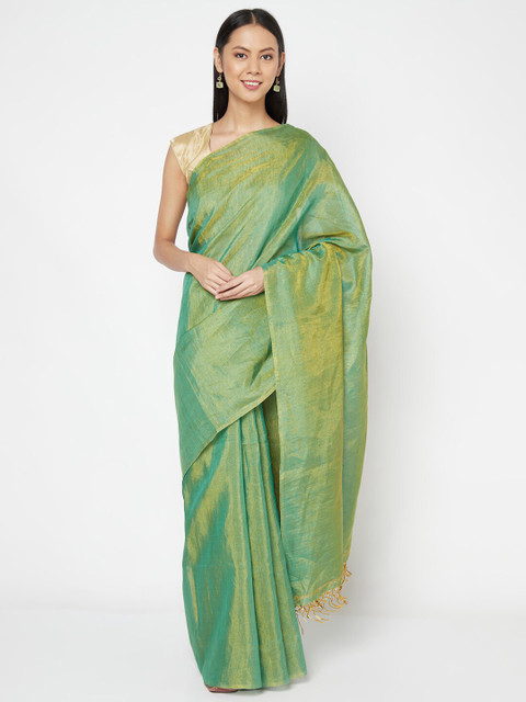 

Fabindia Green Pure Linen Saree