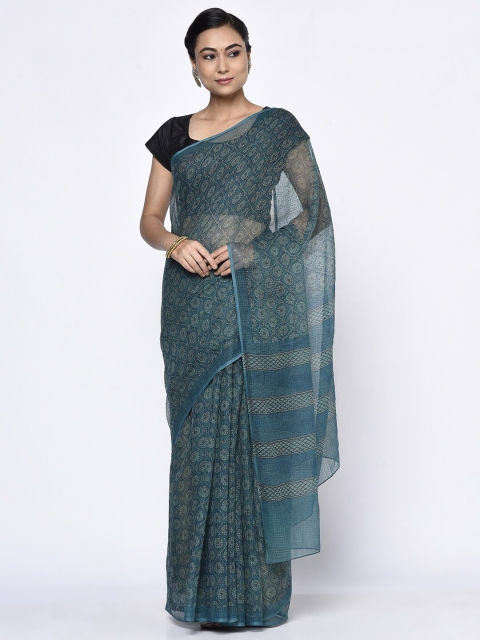 

Fabindia Green Floral Block Print Saree