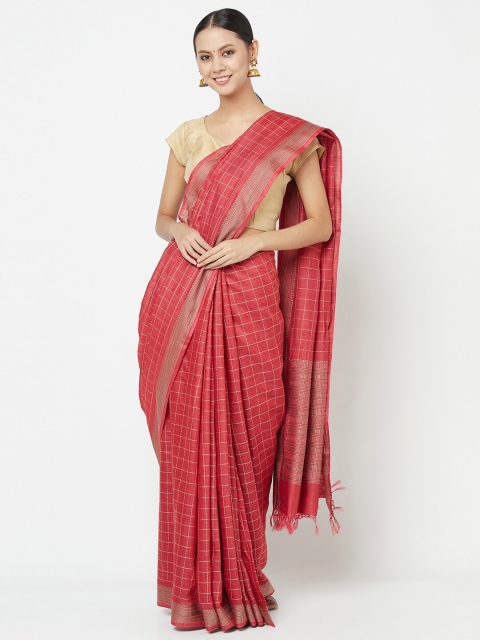 

Fabindia Red & Beige Checked Zari Pure Silk Saree