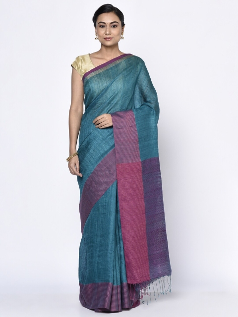 

Fabindia Magenta & Teal Blue Silk Blend Saree