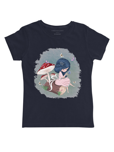 

THREADCURRY Girls Navy Blue & Grey Printed Outdoor T-shirt