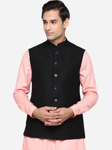 

MODI JACKET Men Black Solid Woven Nehru Jacket