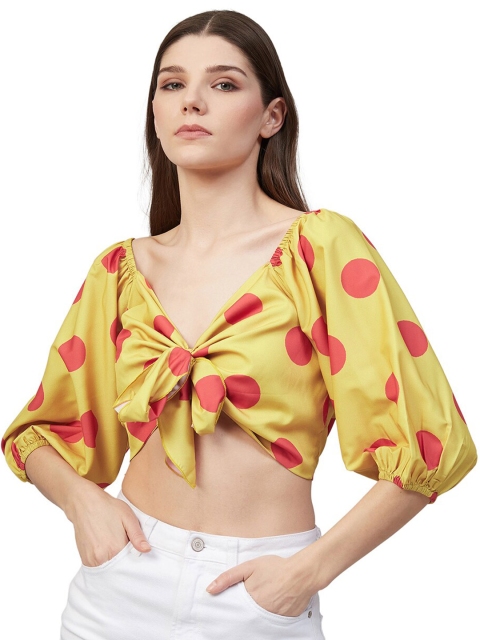

Orchid Blues Women Yellow & Red Printed V-neck Blouson Top
