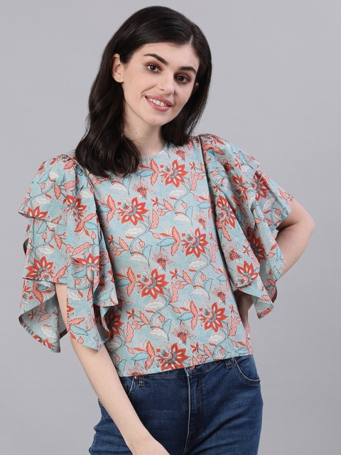 

AASI - HOUSE OF NAYO Blue Floral Regular Top