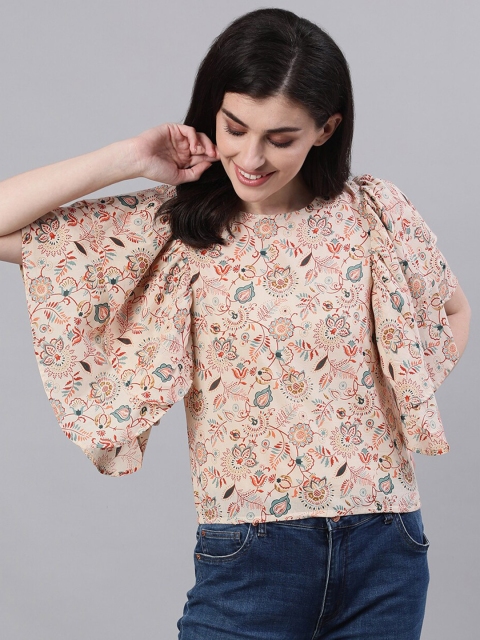 

AASI - HOUSE OF NAYO Cream-Coloured Floral Regular Top