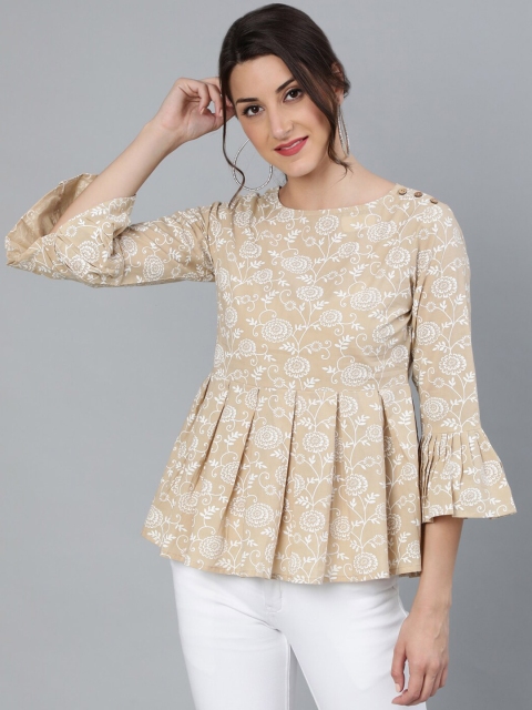 

AASI - HOUSE OF NAYO Beige Floral Peplum Top