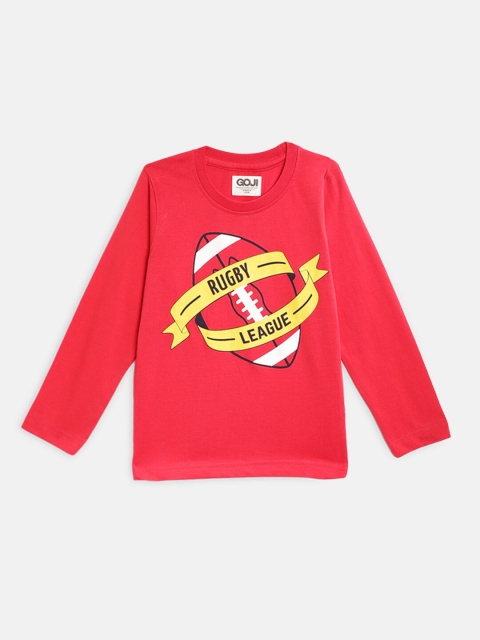 

GOJI Unisex Kids Red & Yellow Typography Printed T-shirt