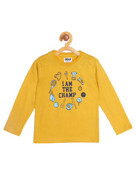 

GOJI Unisex Kids Yellow Typography Printed Applique T-shirt