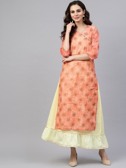 

AASI - HOUSE OF NAYO Peach-Coloured Embellished Ethnic A-Line Dress