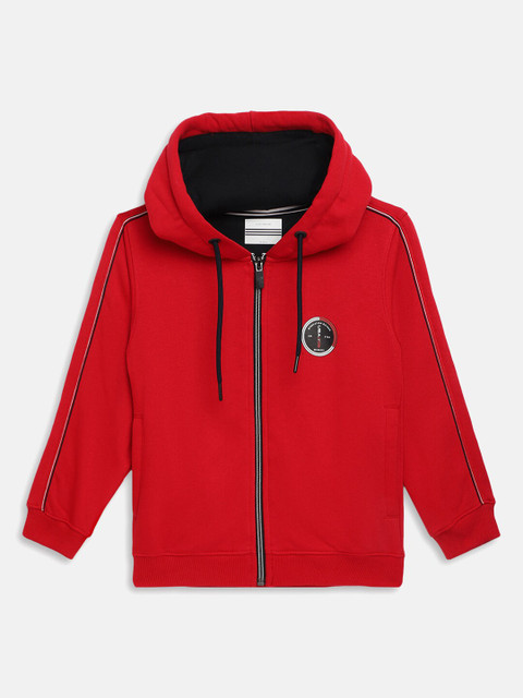 

Octave Boys Red Solid Front Open Hooded Sweatshirt