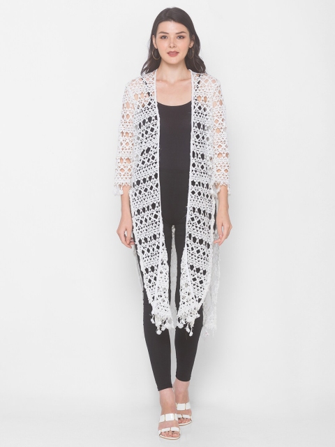 

Iti Women White Tasselled Longline Shrug