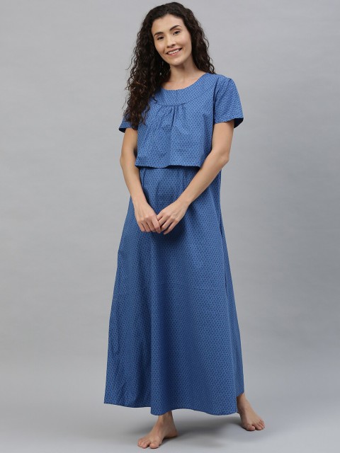 

Nejo Women Blue Printed Maternity Pure Cotton Nightdress