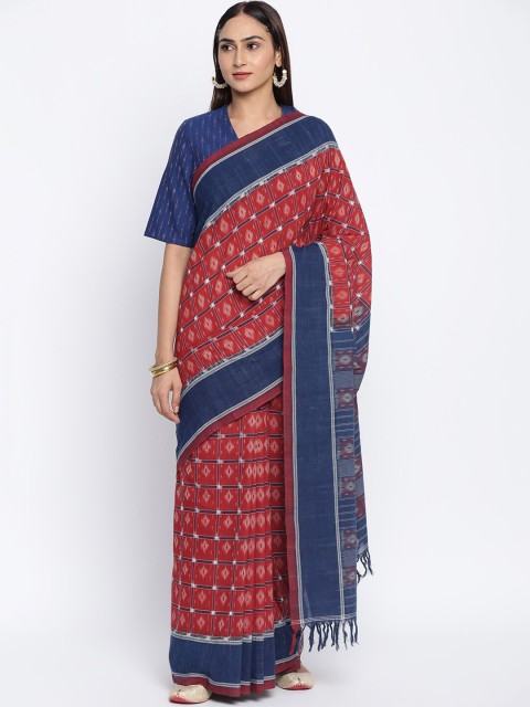 

Fabindia Red & Blue Pure Cotton Jamdani Saree