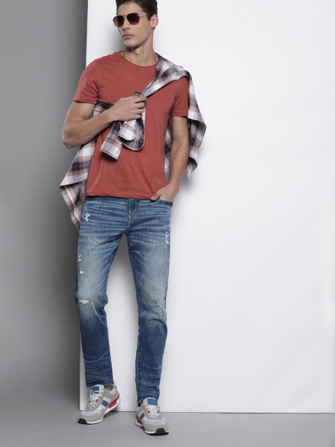 

AMERICAN EAGLE OUTFITTERS Men Blue Airflex+ Mildly Distressed Athletic Jeans