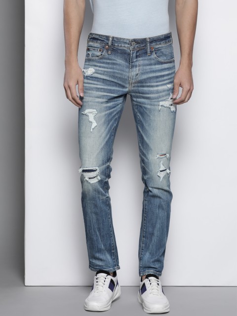 

AMERICAN EAGLE OUTFITTERS Men Blue AIRFLEX+ Skinny Mildly Distressed Stretchable Jeans