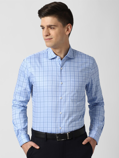 

Peter England Elite Men Blue Slim Fit Cotton Checked Formal Shirt