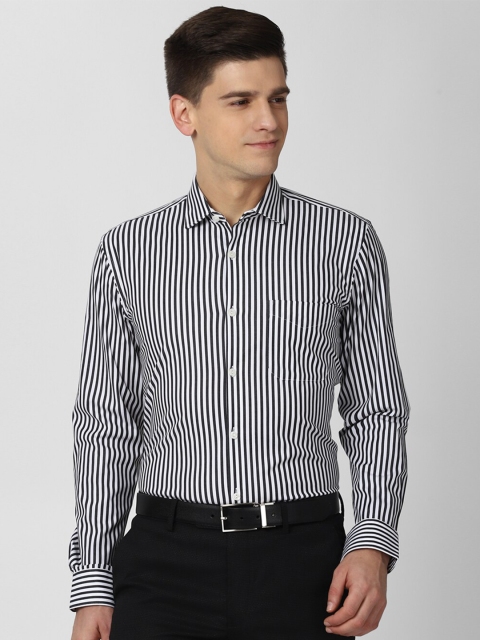 

Peter England Elite Men Black Opaque Striped Formal Shirt