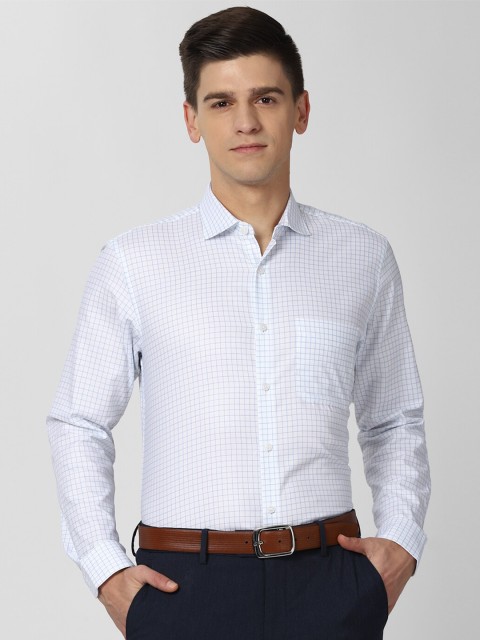 

Peter England Elite Men White Grid Tattersall Checks Opaque Checked Formal Shirt