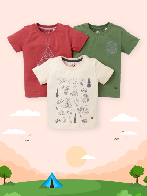 

Ed-a-Mamma Boys Pack of 3 Printed Round Neck Cotton T-shirt, Off white