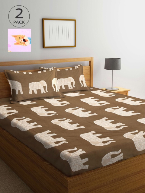 

KLOTTHE Pink & Brown Cartoon Characters 210 TC 2 King Bedsheet with 4 Pillow Covers