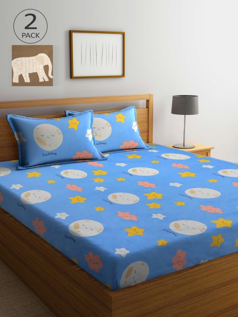 

KLOTTHE Pack Of 2 210 TC Cotton 2 King Bedsheet with 4 Pillow Covers, Multi