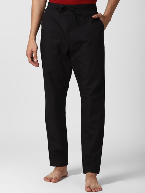 Peter England Men Black Solid Pure Cotton Lounge Pants