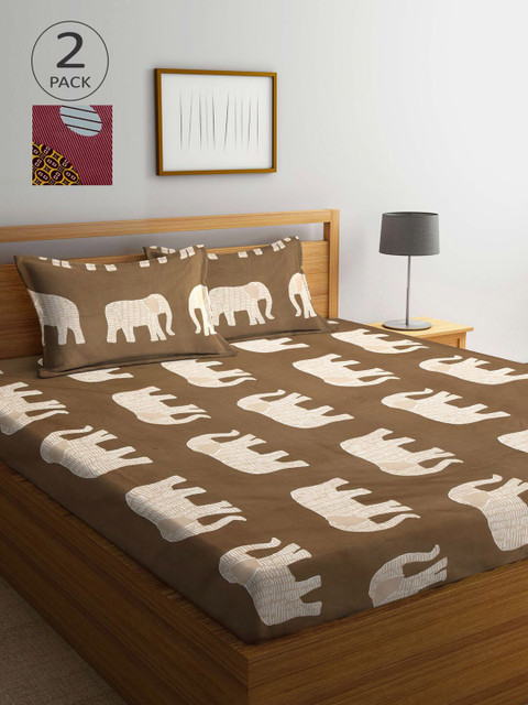 

KLOTTHE Beige & Maroon Printed 210 TC 2 King Bedsheet with 4 Pillow Covers