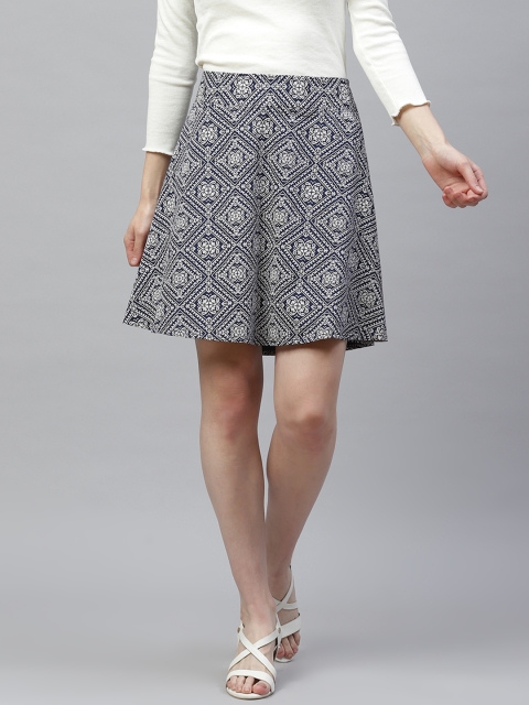 

Ayaany Women Navy Blue & White Floral Printed Flared Above Knee Skirt