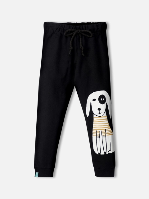 You Got Plan B Kids Black & White Doggie Print Pure Cotton Joggers