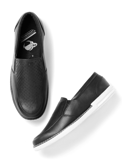 

Kook N Keech Men Black Solid Slip-On Sneakers with Laser Cuts