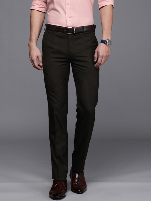 

Raymond Men Brown Solid Slim Fit Mid Rise Formal Trousers