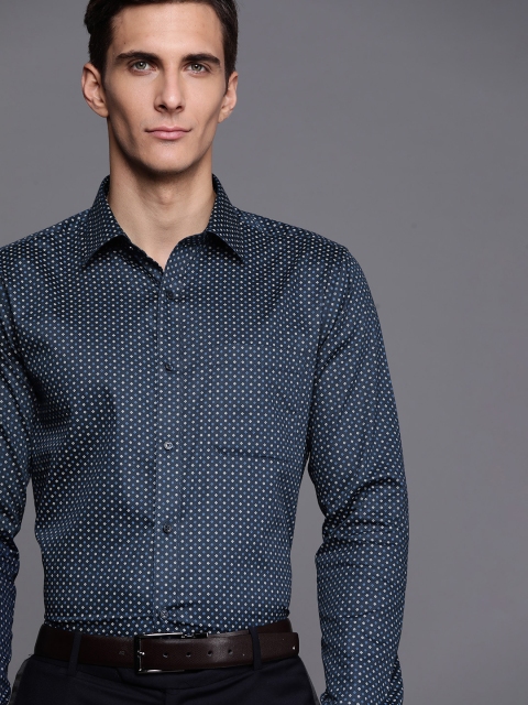 

Raymond Men Navy Blue Pure Cotton Printed Slim Fit Formal Shirt