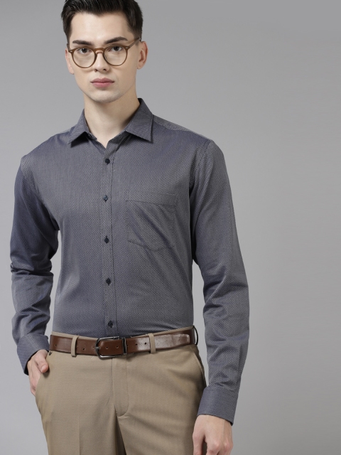 

Park Avenue Men Charcoal Grey & White Slim Fit Ditsy Print Pure Cotton Formal Shirt