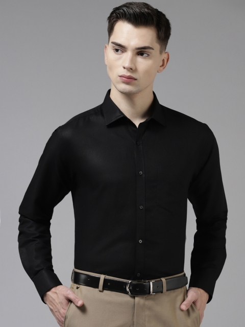 

Park Avenue Men Black Cotton Linen Slim Fit Striped Formal Shirt