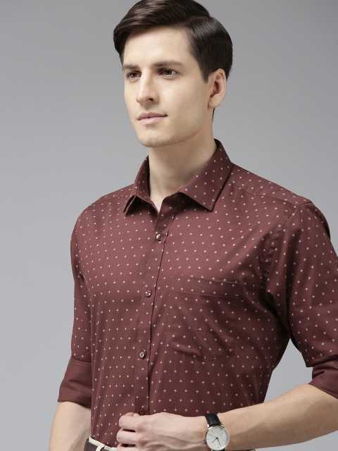 

Park Avenue Men Brown & White Slim Fit Micro Ditsy Printed Pure Cotton Formal Shirt