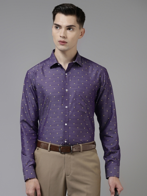 

Park Avenue Men Purple & Yellow Pure Cotton Slim Fit Formal Shirt
