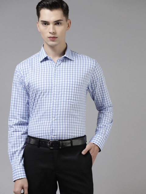 

Park Avenue Men Blue & White Pure Cotton Slim Fit Gingham Checks Formal Shirt