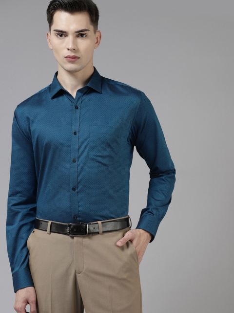 

Park Avenue Men Teal Blue & Black Slim Fit Ditsy Print Pure Cotton Formal Shirt