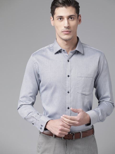 

Park Avenue Men Navy Blue & White Pure Cotton Textured Slim Fit Formal Shirt