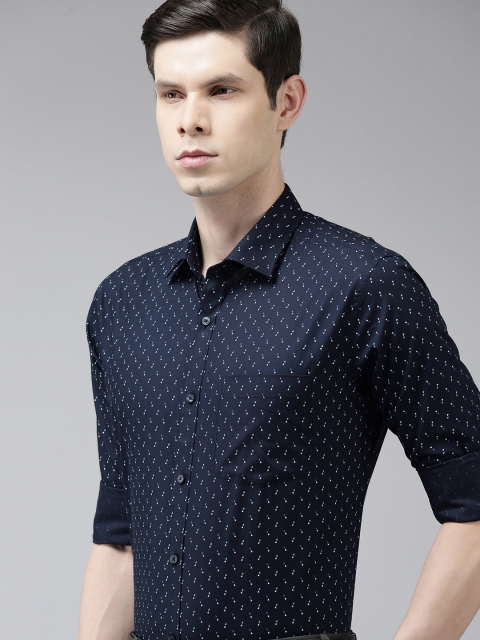 

Park Avenue Men Navy Blue Slim Fit Conversational Opaque Printed Semiformal Shirt