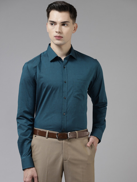 

Park Avenue Men Teal Blue Pure Cotton Self-Design Slim Fit Formal Shirt