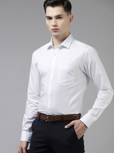 

Park Avenue Men White & Blue Slim Fit Striped Pure Cotton Formal Shirt