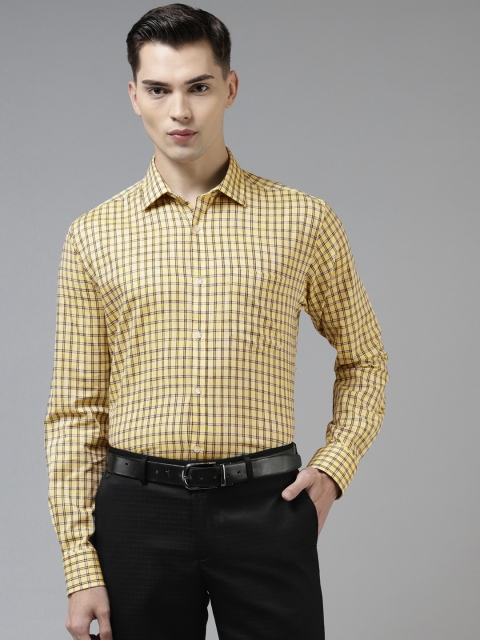 

Park Avenue Men Yellow & Blue Pure Cotton Slim Fit Checked Formal Shirt